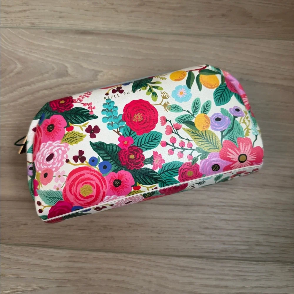 Rifle Paper Co. Floral Pouch Cosmetic Bag Pink & Green Makeup Toiletries NWT - Picture 5 of 7
